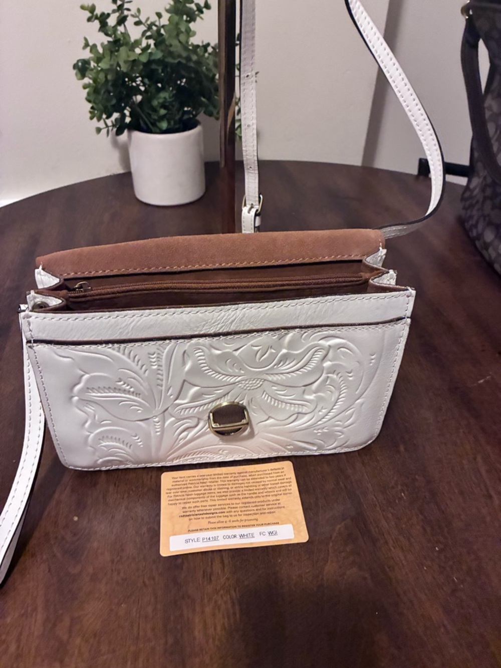 Patricia Nash White Embossed Floral Leather Crossbody - Picture 7 of 10